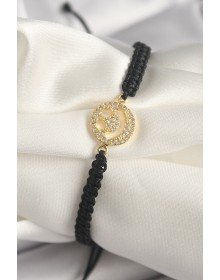 Pirinç Gold Renk Zirkon Taşlı Taç Figür Asansörlü Makrome Model Kadın Bileklik