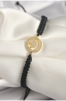 Pirinç Gold Renk Zirkon Taşlı Taç Figür Asansörlü Makrome Model Kadın Bileklik