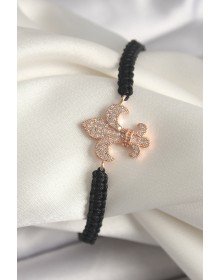 Pirinç Rose Renk Zirkon Taşlı Zambak Model Asansörlü Makrome Model Kadın Bileklik