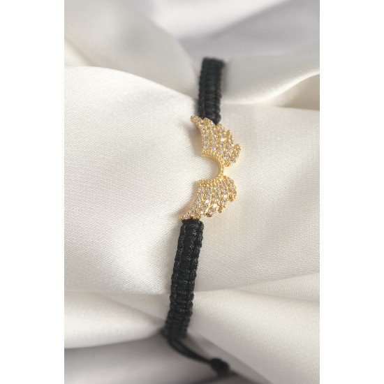 Pirinç Gold Renk Zirkon Taşlı Kanat Figür Asansörlü Makrome Model Kadın Bileklik Pirinç Gold Renk Zirkon Taşlı Kanat Figür Asansörlü Makrome Model Kadın Bileklik