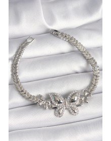 Pirinç Gümüş Renk Zirkon Taşlı Kelebek Model Kadın Bileklik