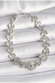 Pirinç Gümüş Renk Zirkon Taşlı Kelebek Model Zincir Kadın Bileklik