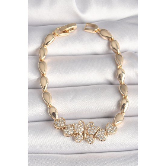 Pirinç Gold Renk Zirkon Taşlı Kelebek Figür Damla Zincir Model Kadın Bileklik Pirinç Gold Renk Zirkon Taşlı Kelebek Figür Damla Zincir Model Kadın Bileklik