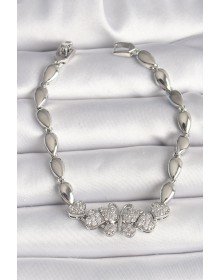 Pirinç Gümüş Renk Zirkon Taşlı Kelebek Figür Damla Zincir Model Kadın Bileklik