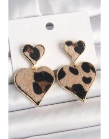 Pirinç Gold Renk Sallantı Leopar Kalp Model Kadın Küpe