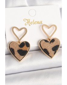 Pirinç Gold Renk Sallantı Leopar Kalp Model Kadın Küpe