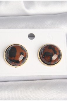 Pirinç Gold Renk 3D Daire Leopar Model Kadın Küpe