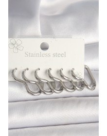 316L Çelik Gümüş Renk Kalp Model Kadın Küpe Seti