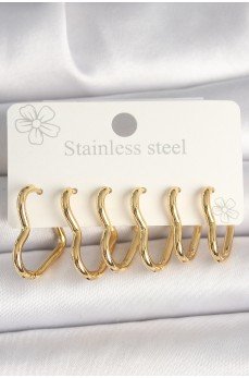 316L Çelik Gold Renk Kalp Model Kadın Küpe Seti