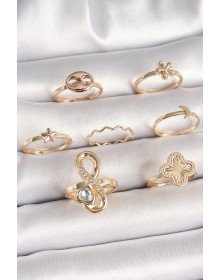 Pirinç Gold Renk Zirkon Taşlı Sonsuzluk Figür Yıldız Detay Kadın Yüzük Kombini