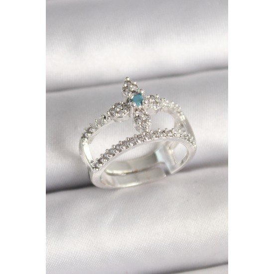 Pirinç Gümüş Renk Zirkon Taşlı Ayarlanabilir Model Kadın Yüzük