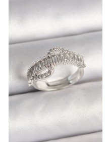 Pirinç Gümüş Renk Su Yolu Zirkon Taşlı Ayarlanabilir Model Kadın Yüzük