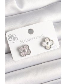 Pirinç Gümüş Renk İşlemeli Yonca Model Kadın Küpe