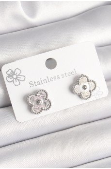 Pirinç Gümüş Renk İşlemeli Yonca Model Kadın Küpe