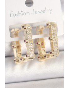 Pirinç Gold Renk Kare Zirkon Taşlı Kadın Küpe