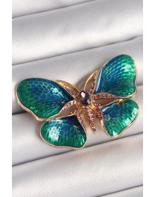 Pirinç Gold Renk Turquaz Model Zirkon Taş Detaylı Kelebek Model Kadın Broş