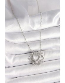 316L Çelik Gümüş Renk Zirkon Taşlı Kalp Model Kadın Kolye