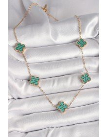316L Çelik Gold Renk Zincir Yeşil Yonca Model Kadın Kolye