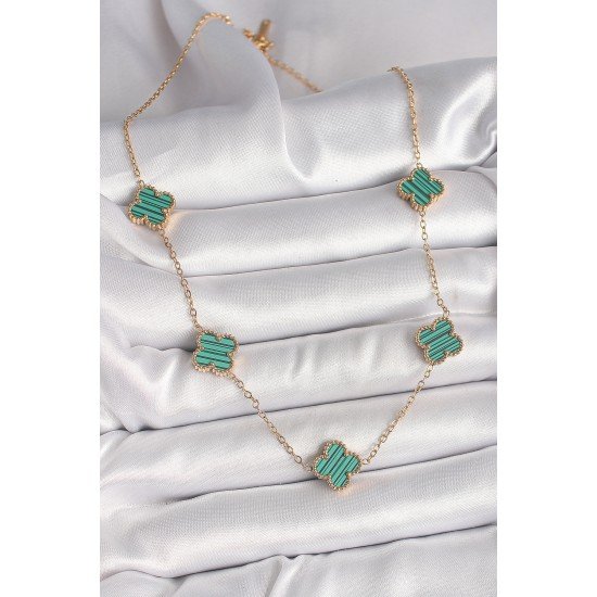 316L Çelik Gold Renk Zincir Yeşil Yonca Model Kadın Kolye 316L Çelik Gold Renk Zincir Yeşil Yonca Model Kadın Kolye