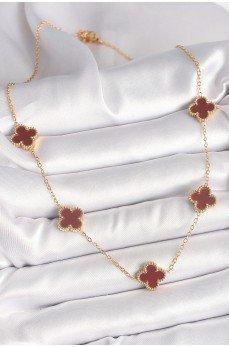 316L Çelik Gold Renk Zincir Bordo Yonca Model Kadın Kolye 316L Çelik Gold Renk Zincir Bordo Yonca Model Kadın Kolye