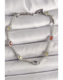 Pirinç Gümüş Renk Renkli Zirkon Taşlı Damla Taş Model Kadın Bileklik