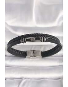 316L Çelik Gümüş Renk Gemi Dümeni Figür Siyah Burgu Deri Kordon Model Erkek Bileklik