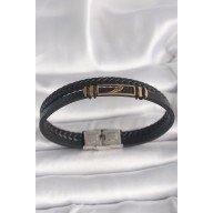 316L Çelik Gold Renk Kanat Aksesuarlı Siyah Burgu Model Deri Kordon Erkek Bileklik