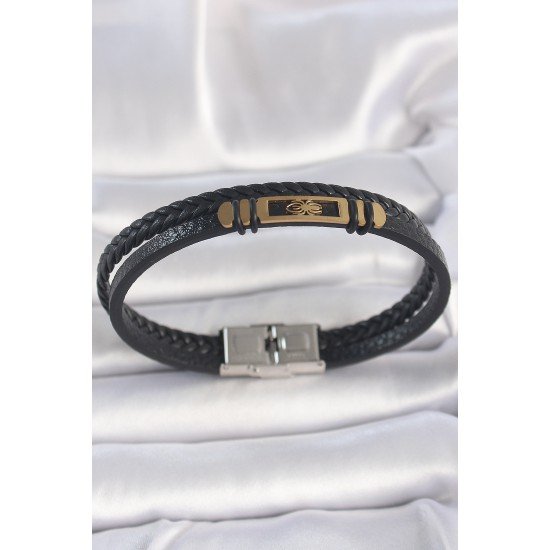 316L Çelik Gold Renk Örümcek Figür Çift Sıra Burgu Desenli Deri Kordon Erkek Bileklik 316L Çelik Gold Renk Örümcek Figür Çift Sıra Burgu Desenli Deri Kordon Erkek Bileklik