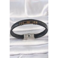 316L Çelik Gold Renk Gemi Dümeni Aksesuarlı Çift Sıra Burgu Desenli Deri Kordon Erkek Bileklik