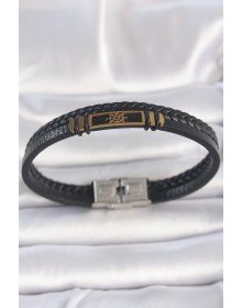 316L Çelik Gold Renk Gemi Dümeni Aksesuarlı Çift Sıra Burgu Desenli Deri Kordon Erkek Bileklik