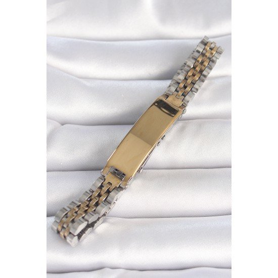 316L Çelik Gold Gümüş Renk Kalın Zincir Künye Model Erkek Bileklik