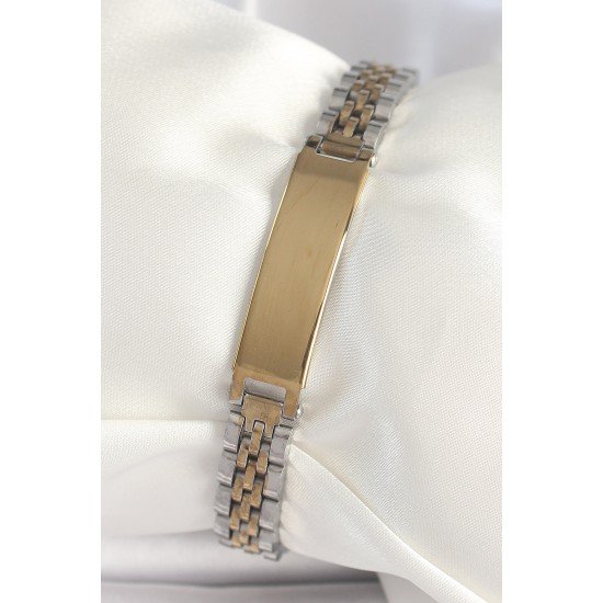 316L Çelik Gold Gümüş Renk Kalın Zincir Künye Model Erkek Bileklik