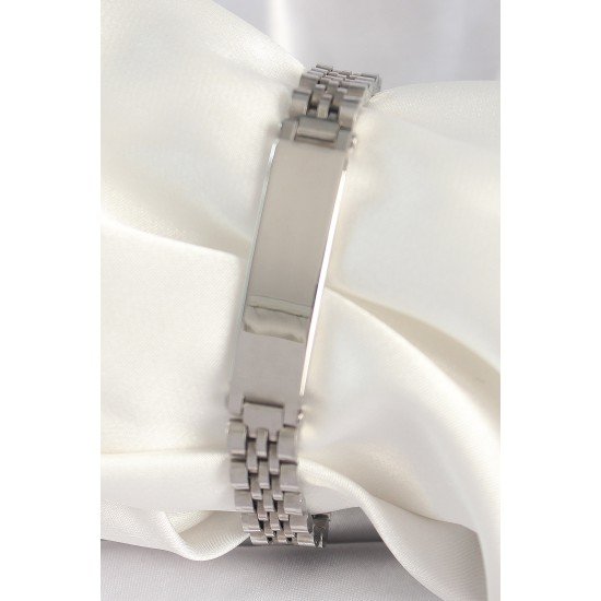 316L Çelik Gümüş Renk Zincir Künye Model Erkek Bileklik