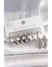 316L Çelik Gümüş Renk Kalp Halka Model Kadın Küpe Seti