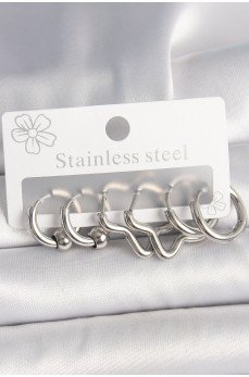 316L Çelik Gümüş Renk Halka Yıldız Model Kadın Küpe Seti