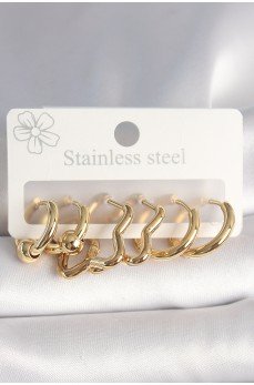 316L Çelik Gold Renk Yıldız Halka Model Kadın Küpe Seti
