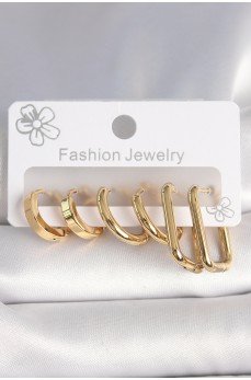 316L Çelik Gold Renk Kare Halka Model Kadın Küpe Seti