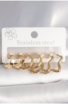 316L Çelik Gold Renk Yıldız Halka Model Kadın Küpe Seti