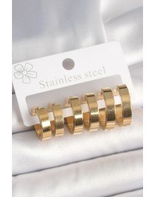 316L Çelik Gold Renk Halka Model Kadın Küpe Seti