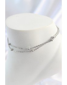 316L Çelik Gümüş Renk 2'Li Topçuk Detay Zincir Model Kadın Halhal