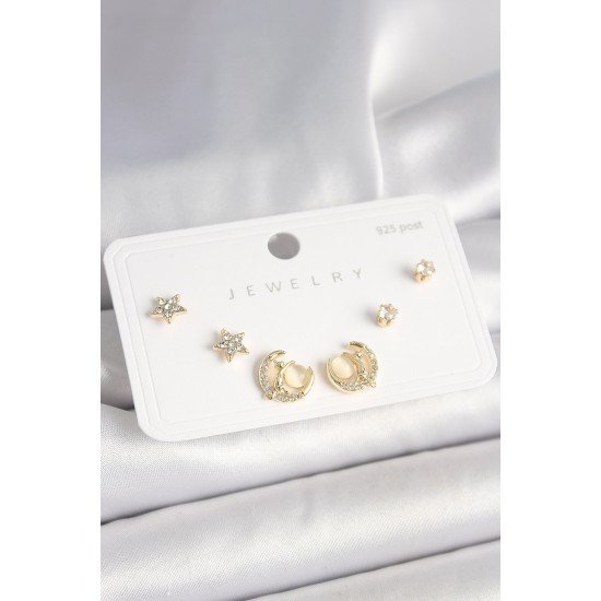 925 Ayar Gümüş Çivi Zirkon Taşlı Hilal Yıldız Model Kadın Küpe Seti 925 Ayar Gümüş Çivi Zirkon Taşlı Hilal Yıldız Model Kadın Küpe Seti