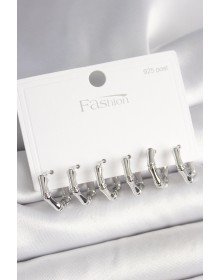 925 Ayar Gümüş Çivi Pirinç Gümüş Renk Bambu Halka Model Kadın Küpe Seti