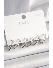 925 Ayar Gümüş Çivi Pirinç Gümüş Renk Üçgen Model Kadın Küpe Seti