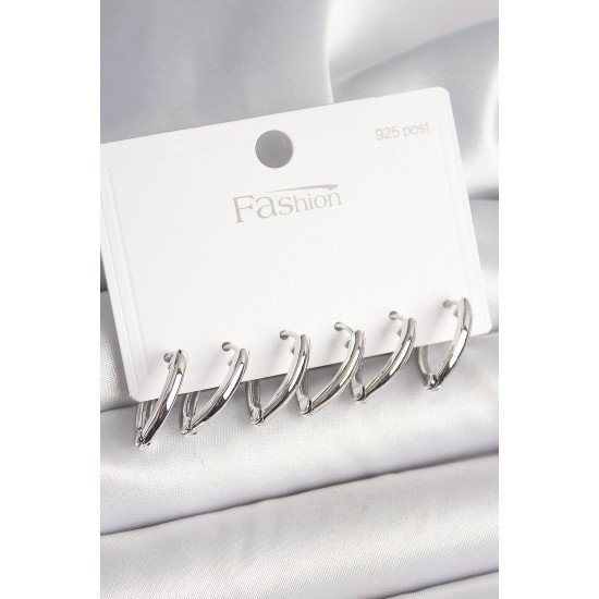 925 Ayar Gümüş Çivi Pirinç Gümüş Renk Üçgen Model Kadın Küpe Seti