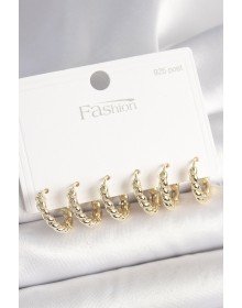 925 Ayar Gümüş Çivi Pirinç Gold Renk Sarmal Halka Model Kadın Küpe Seti
