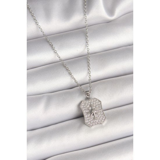 316L Çelik Gümüş Renk Zincir Zirkon Taşlı Kutup Yıldız İşlemeli Madalyon Model Kadın Kolye 316L Çelik Gümüş Renk Zincir Zirkon Taşlı Kutup Yıldız İşlemeli Madalyon Model Kadın Kolye