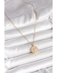 316L Çelik Gold Renk Zincir Madalyon Zirkon Taşlı Kalp Model Kadın Kolye