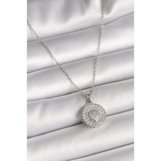 316L Çelik Gümüş Renk Zincir Zirkon Taşlı Kalp İşlemeli Madalyon Model Kadın Kolye 316L Çelik Gümüş Renk Zincir Zirkon Taşlı Kalp İşlemeli Madalyon Model Kadın Kolye