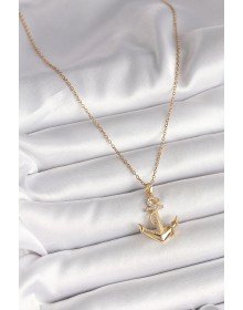 316L Çelik Gold Renk Zincir Zirkon Taş Detaylı Çapa Model Kadın Kolye