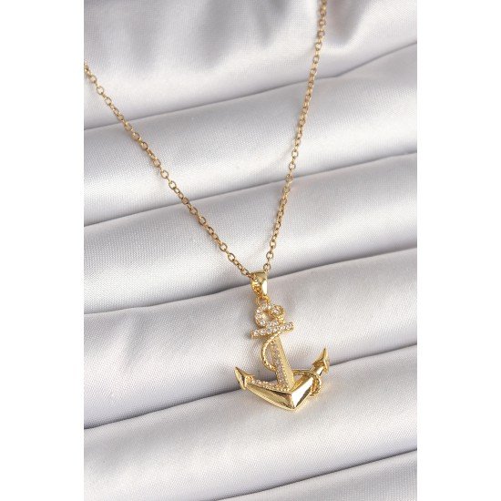 316L Çelik Gold Renk Zincir Zirkon Taş Detaylı Çapa Model Kadın Kolye 316L Çelik Gold Renk Zincir Zirkon Taş Detaylı Çapa Model Kadın Kolye